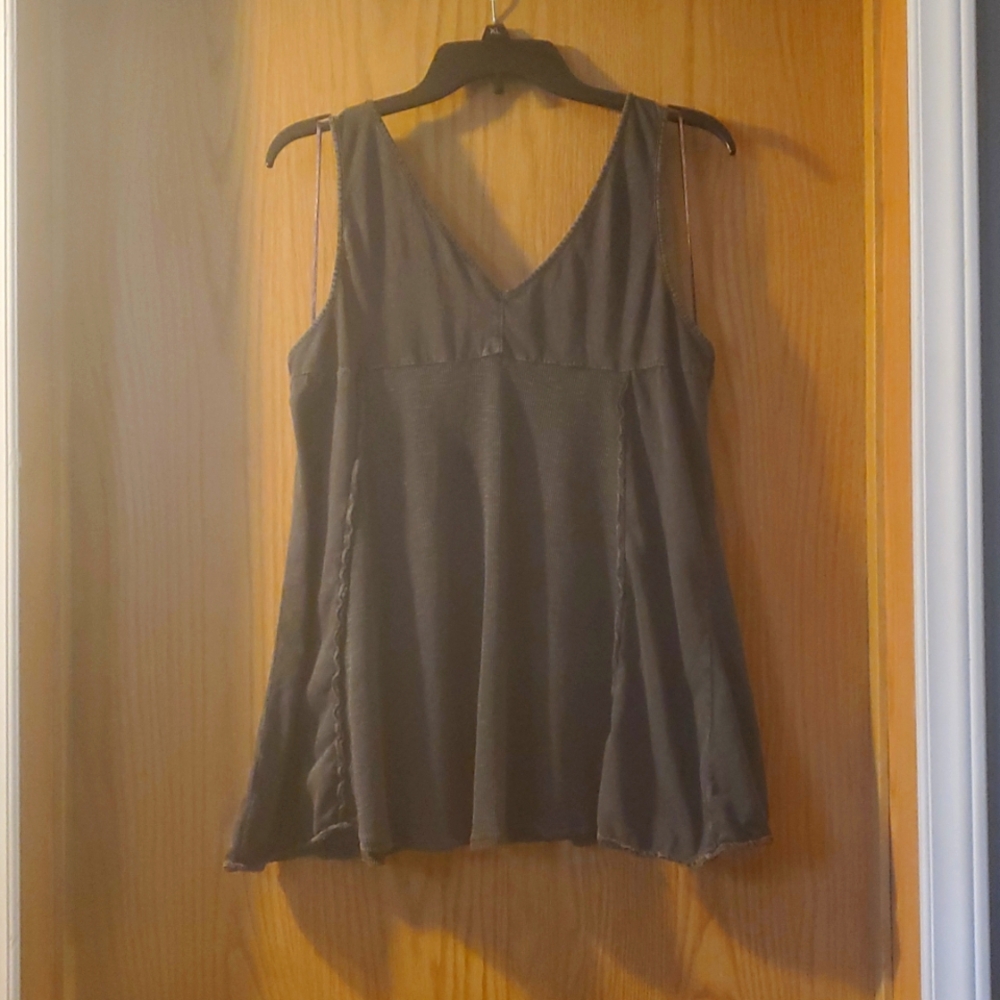 Charcoal Grey Bi Texture Sleeveless Top with Mock Lace Detail - Picture 4 of 5